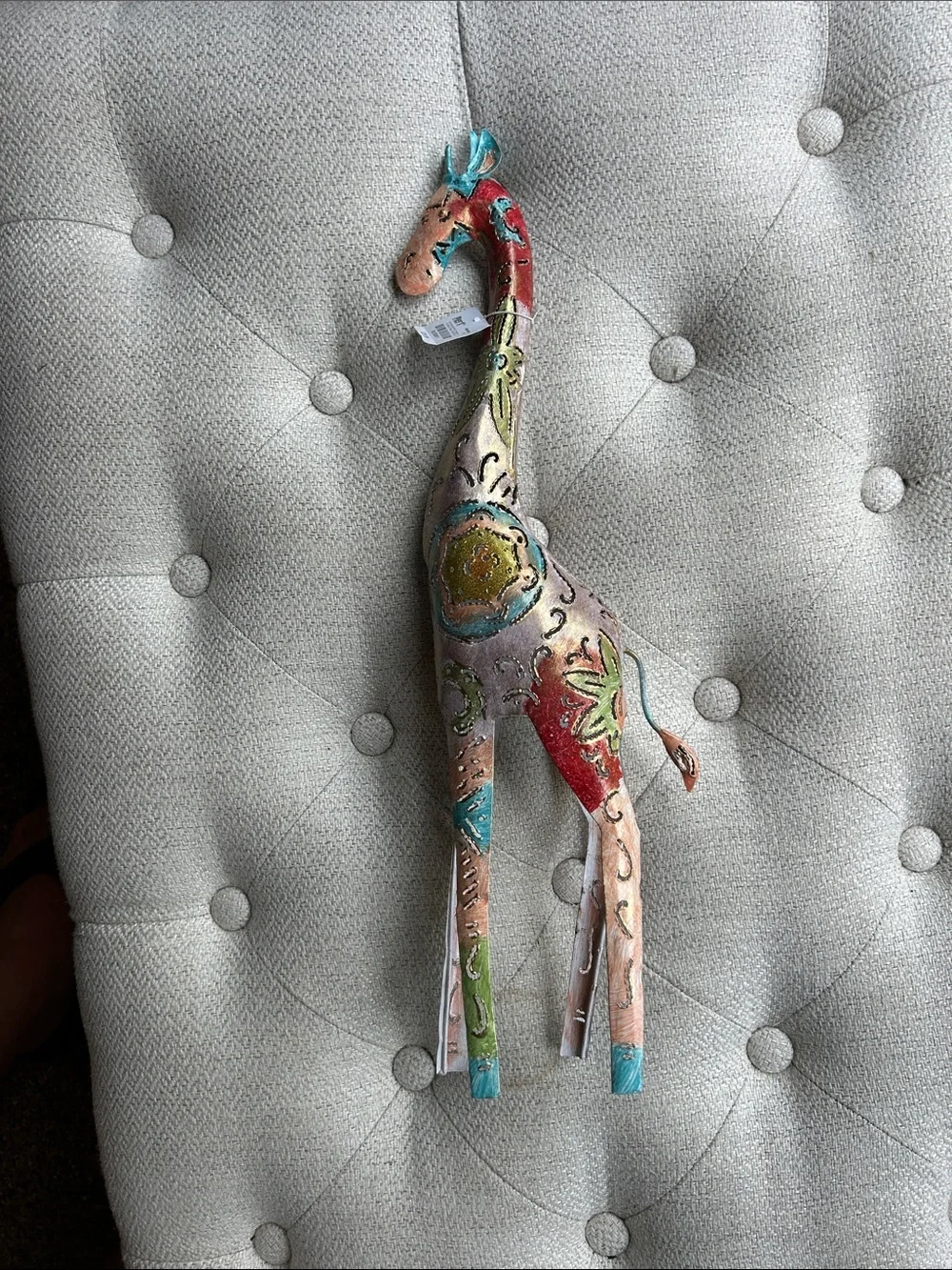 Pier 1 Colorful Handpainted Giraffe Figurine in Red, Turquoise, Green, Gold
